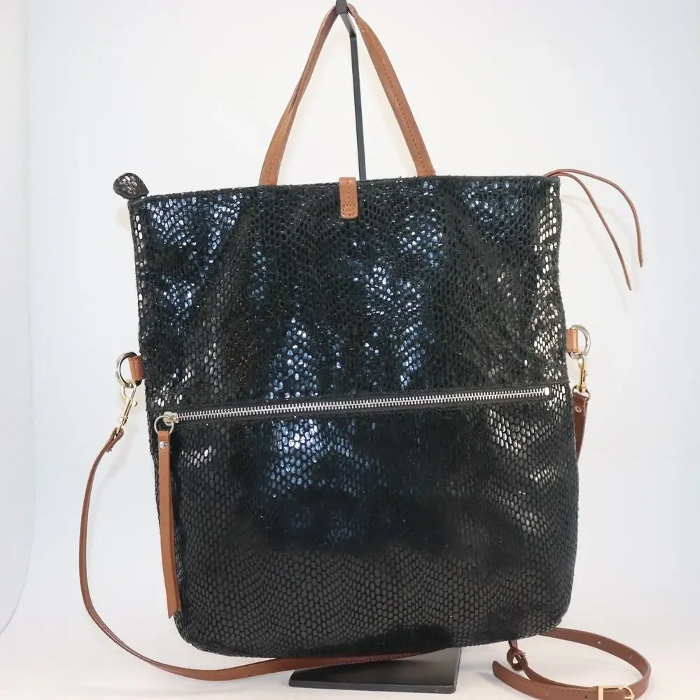 Sorial Black Snake Print Convertible Tote Crossbody Brown Leather Trim - Picture 4 of 9